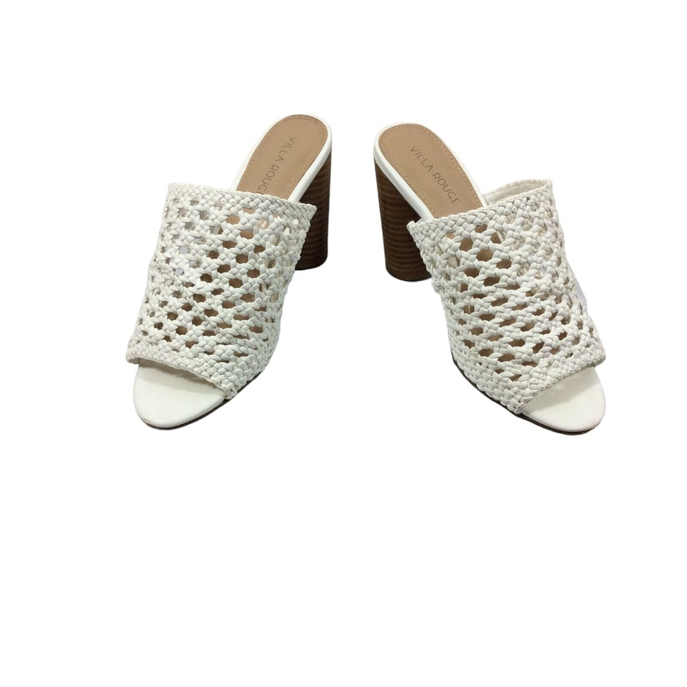 Villa Rouge Bright White Faux Leather "Pattie" Woven Mules Heels Size 5.5 w/Box